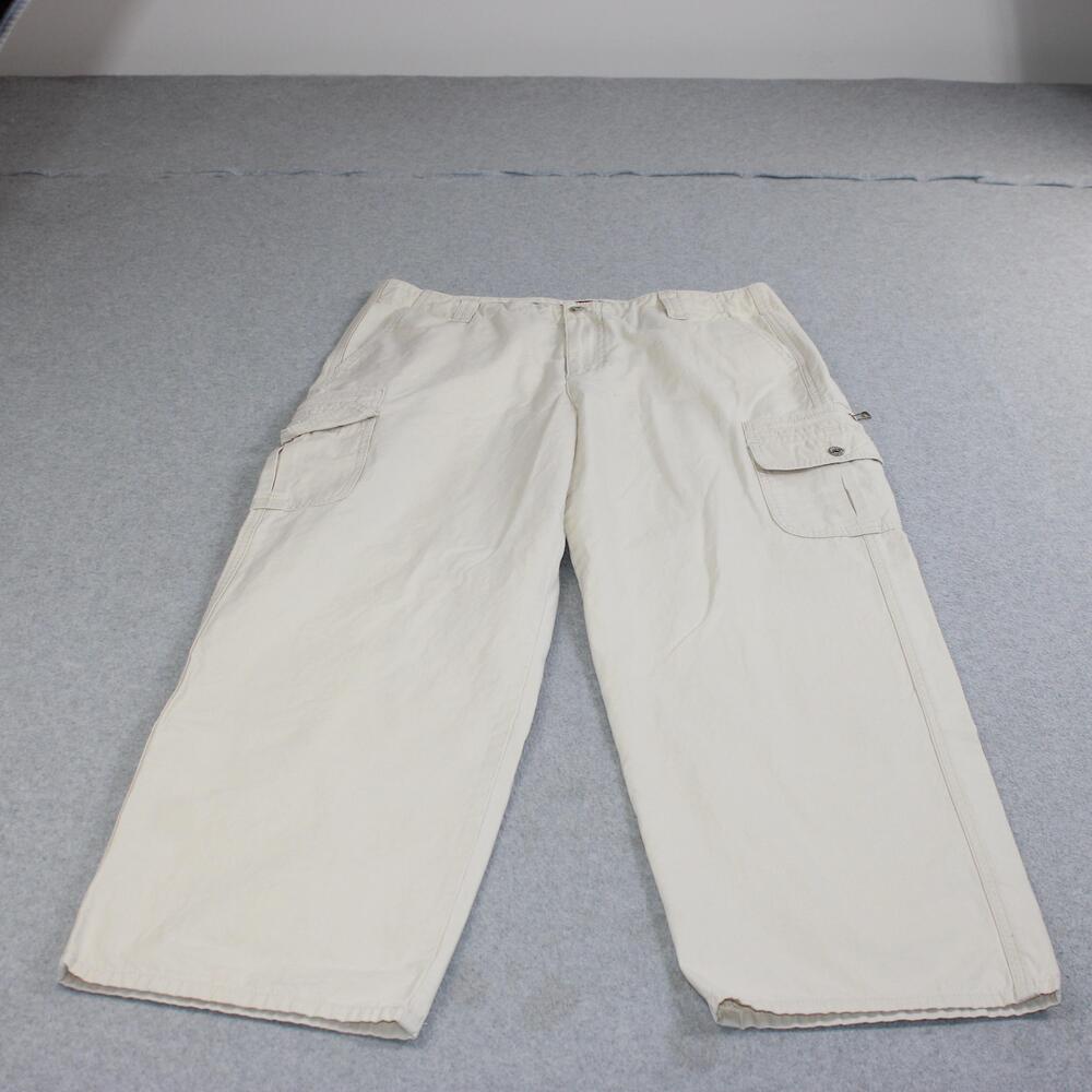 Vintage Sundance Pants Women 14 Beige Cargo Rip Stop Wide Leg Loose Relaxed Y2K